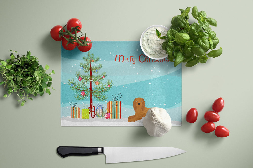 Ruby Cavalier King Charles Spaniel Christmas Tree Cutting Board Tempered Glass Kitchen Cutting Surface, Heat Resistant Chopping, Non-Slip Feet, Food Prep & Serving