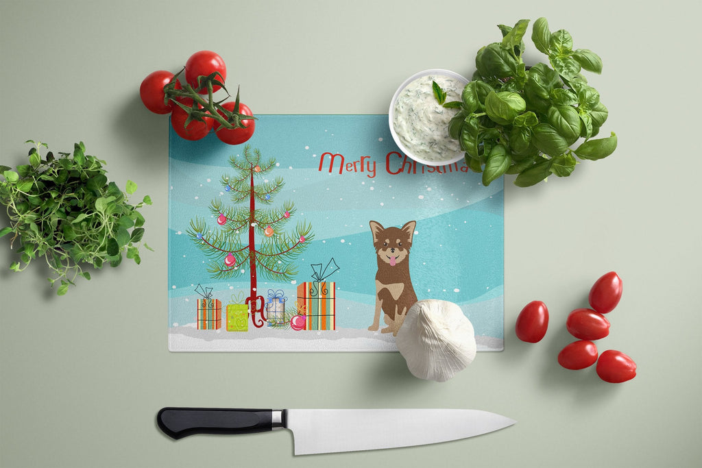Chihuahua Christmas Tree Cutting Board Tempered Glass Kitchen Cutting Surface, Heat Resistant Chopping, Non-Slip Feet, Food Prep & Serving