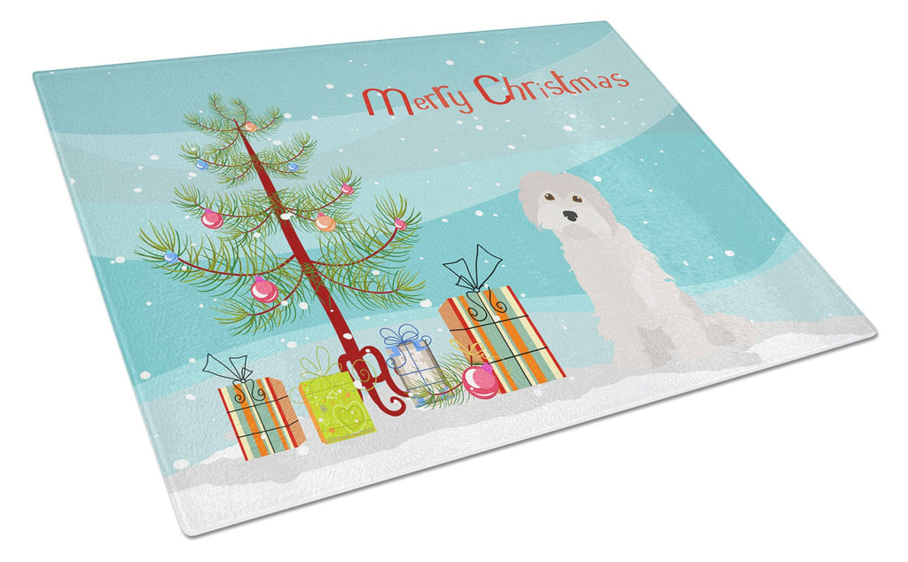Maltese #2 Christmas Tree Cutting Board Tempered Glass Kitchen Cutting Surface, Heat Resistant Chopping, Non-Slip Feet, Food Prep & Serving