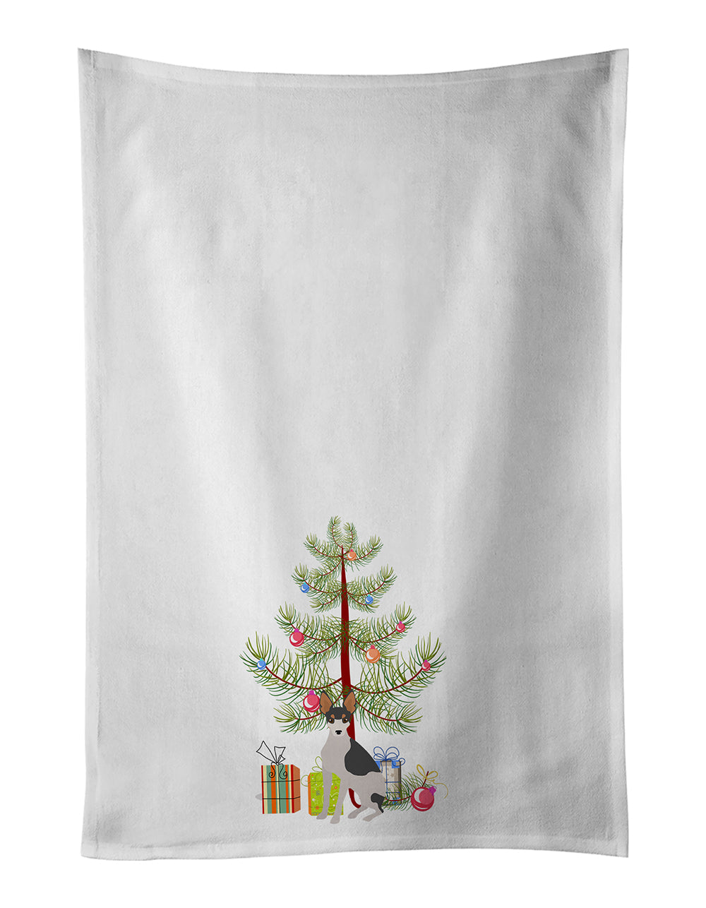 Miniature Fox Terrier #2 Christmas Tree Kitchen Towel Set of 2 White Dish Towels Decorative Bathroom Hand towel for Hand, Face, Hair, Yoga, Tea, Dishcloth, 19 X 28", White
