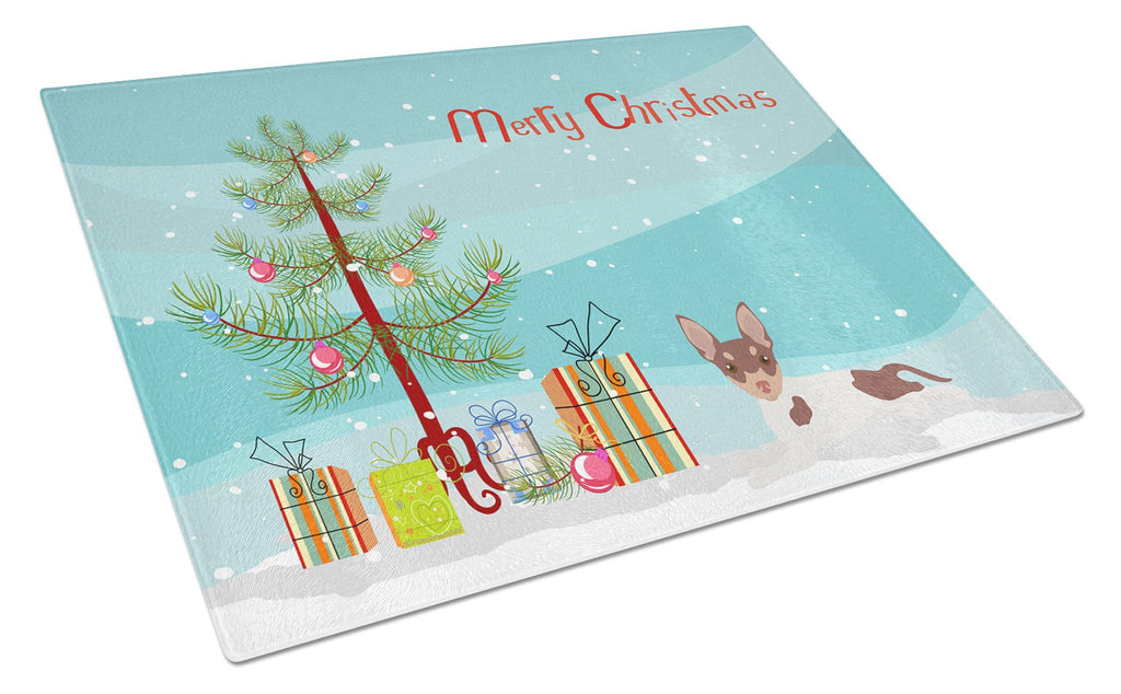 Toy Fox Terrier Christmas Tree Cutting Board Tempered Glass Kitchen Cutting Surface, Heat Resistant Chopping, Non-Slip Feet, Food Prep & Serving