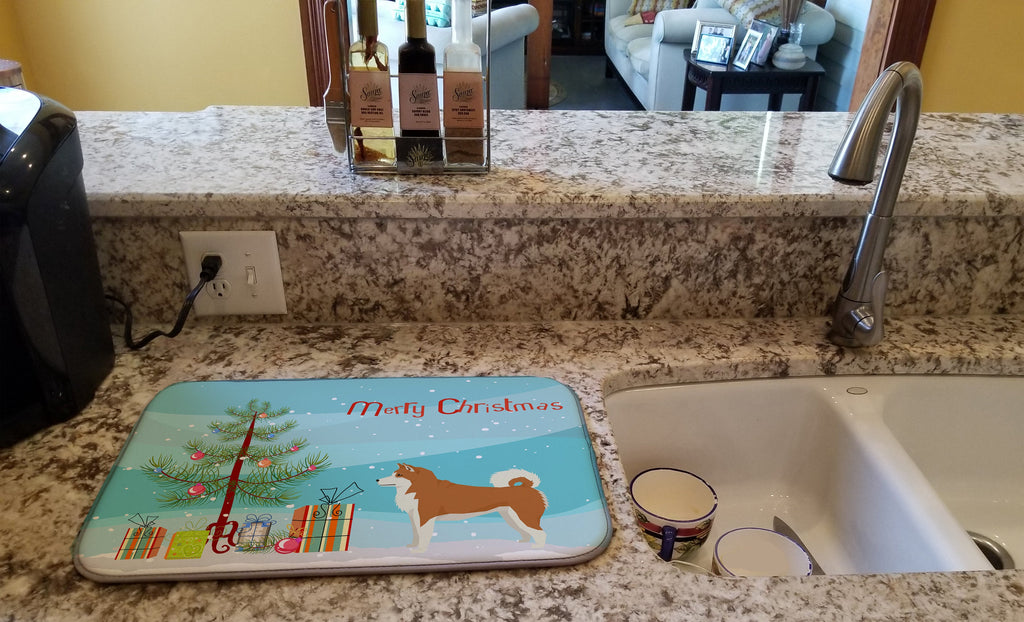 Akita Christmas Tree Dish Drying Mat Absorbent Dish Drying Mat Pad for Kitchen Counter Dish Drainer Mat for Countertop, 14 x 21", Multicolor