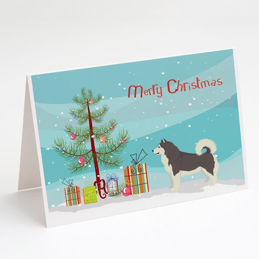 Alaskan Malamute Christmas Tree Greeting Cards Pack of 8 Blank Cards with Envelopes Whimsical A7 Size 5x7