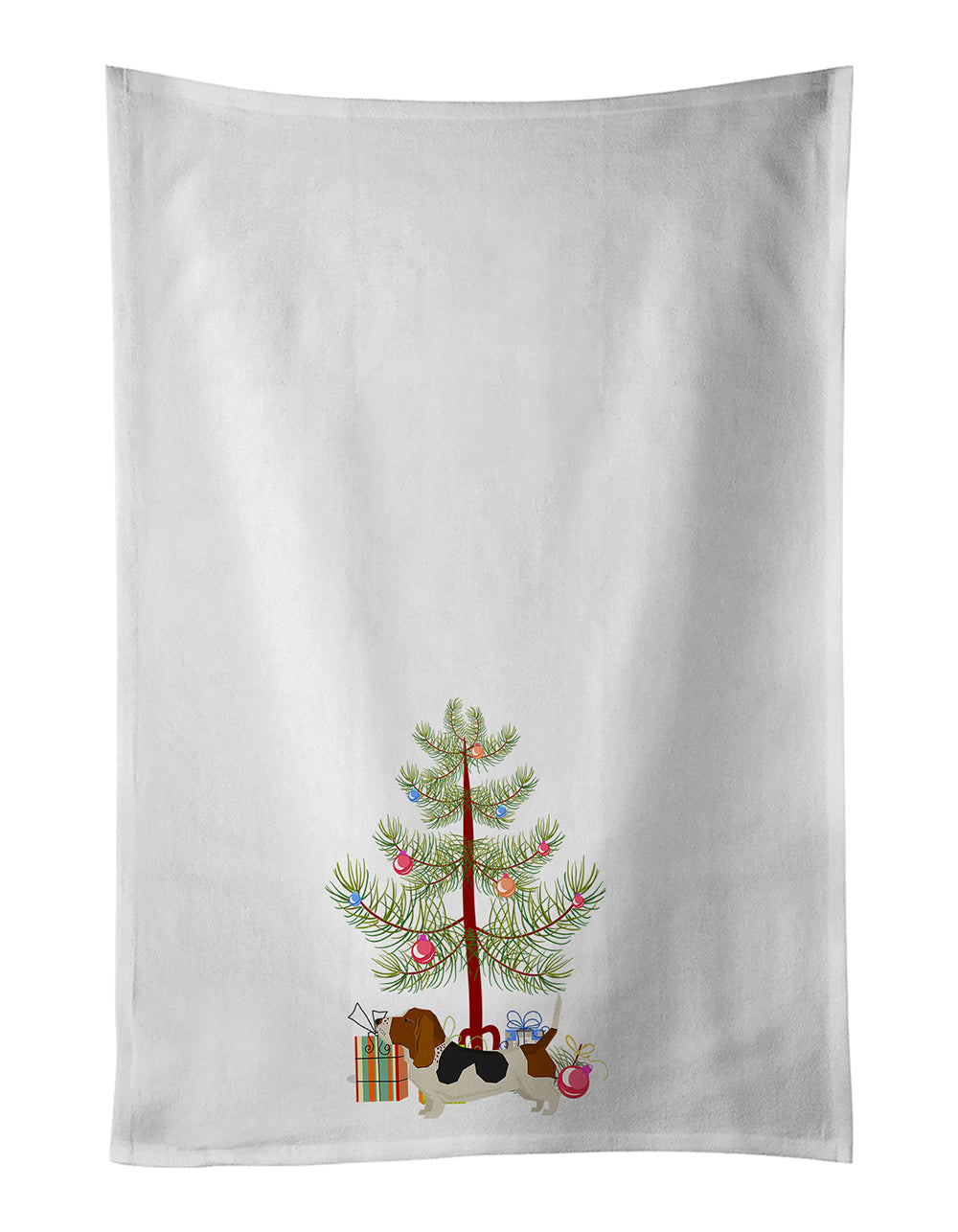 Basset Hound Christmas Tree Kitchen Towel Set of 2 White Dish Towels Decorative Bathroom Hand towel for Hand, Face, Hair, Yoga, Tea, Dishcloth, 19 X 28", White