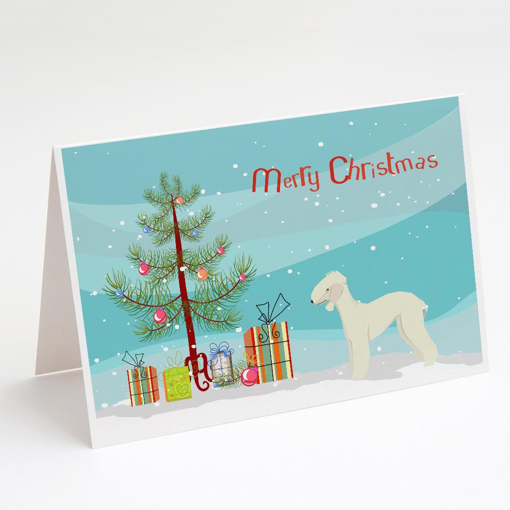 Bedlington Terrier Christmas Tree Greeting Cards Pack of 8 Blank Cards with Envelopes Whimsical A7 Size 5x7