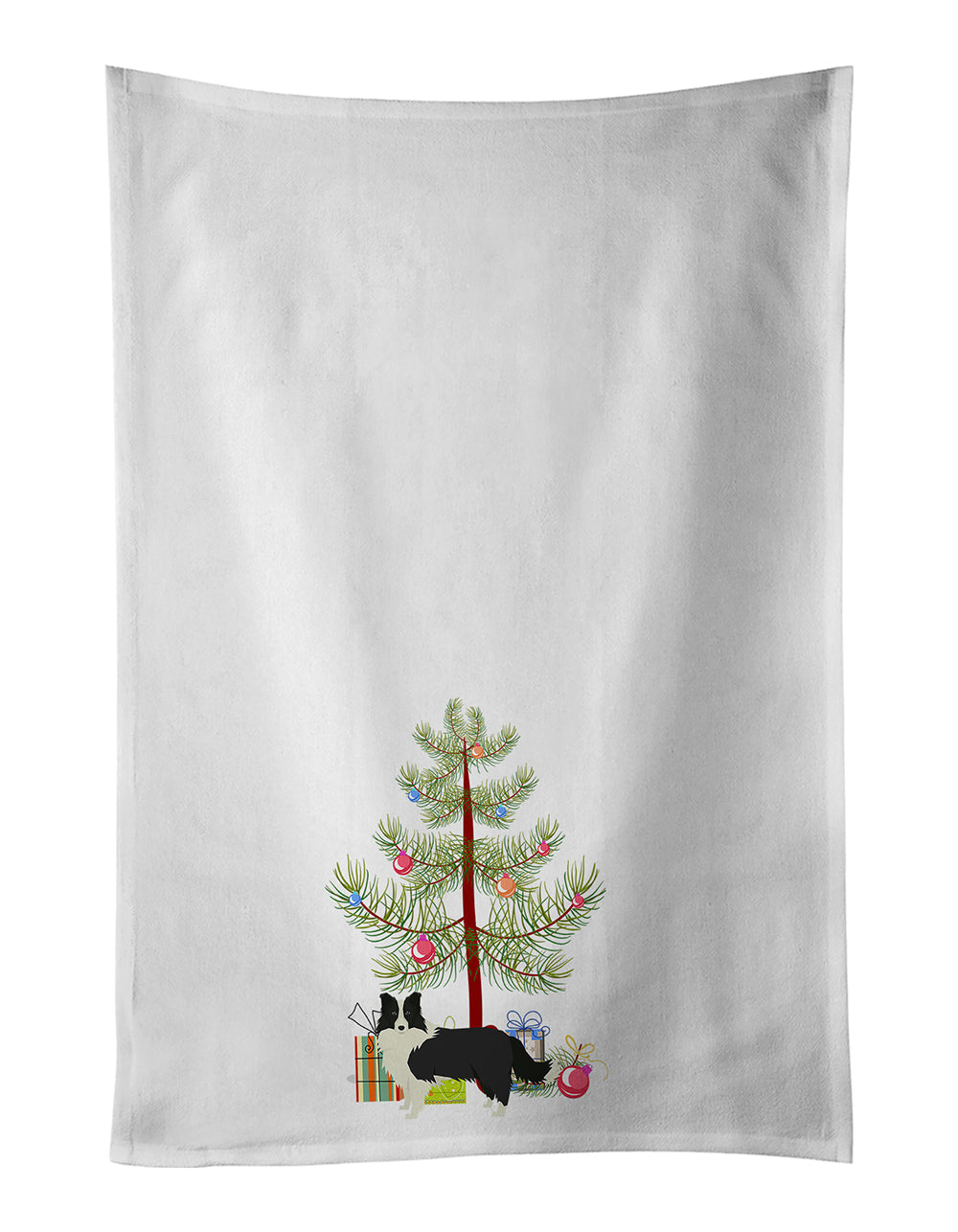 Border Collie Christmas Tree Kitchen Towel Set of 2 White Dish Towels Decorative Bathroom Hand towel for Hand, Face, Hair, Yoga, Tea, Dishcloth, 19 X 28", White