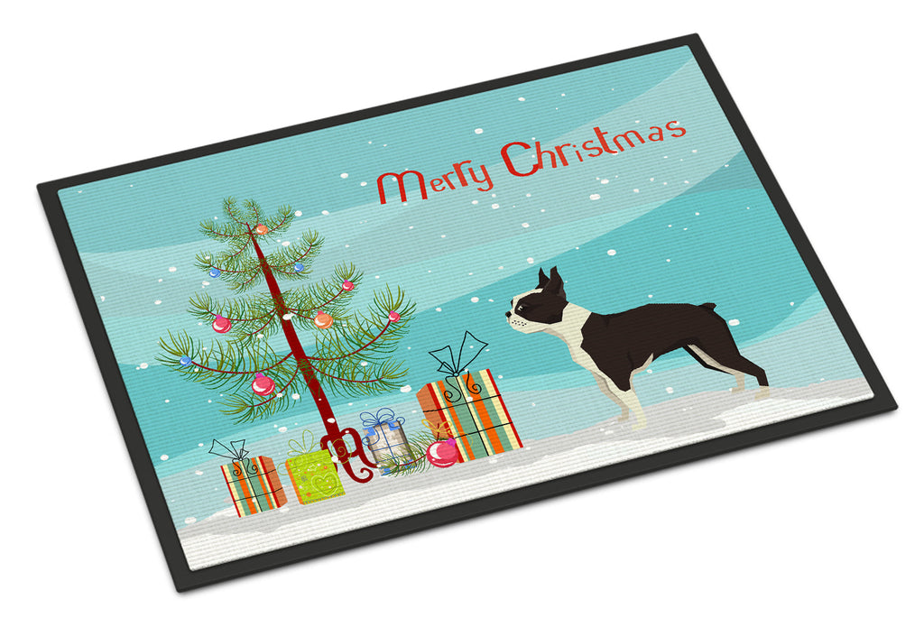 Boston Terrier Christmas Tree Doormat Indoor Outdoor 24H X 36W Front Door Mat Rugs for Entryway, Non Slip Washable Low Pile,