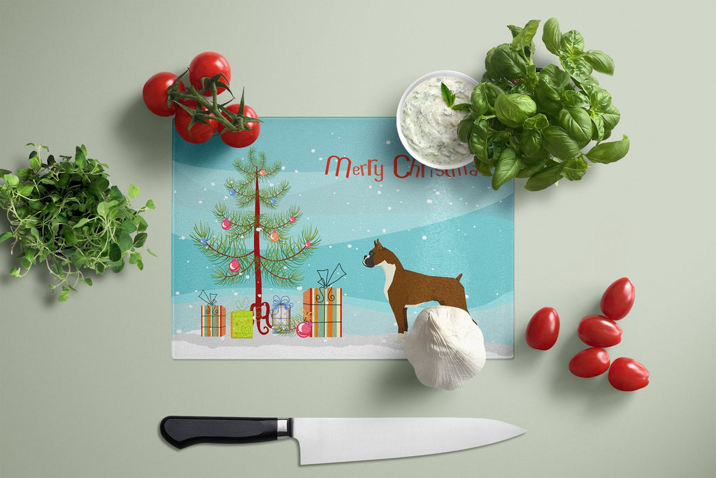 Boxer Christmas Tree Cutting Board Tempered Glass Kitchen Cutting Surface, Heat Resistant Chopping, Non-Slip Feet, Food Prep & Serving