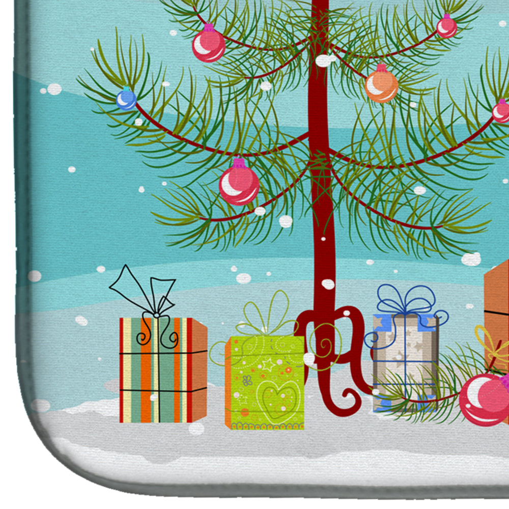 Black and White Bull Terrier Christmas Tree Dish Drying Mat Absorbent Dish Drying Mat Pad for Kitchen Counter Dish Drainer Mat for Countertop, 14 x 21", Multicolor
