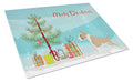 Fawn and White Bull Terrier Christmas Tree Cutting Board Tempered Glass Kitchen Cutting Surface, Heat Resistant Chopping, Non-Slip Feet, Food Prep & Serving
