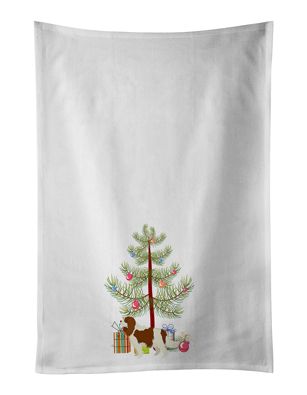 Cavalier Spaniel Christmas Tree Kitchen Towel Set of 2 White Dish Towels Decorative Bathroom Hand towel for Hand, Face, Hair, Yoga, Tea, Dishcloth, 19 X 28", White