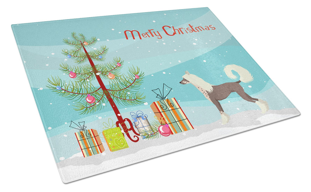 Chinese Crested Christmas Tree Cutting Board Tempered Glass Kitchen Cutting Surface, Heat Resistant Chopping, Non-Slip Feet, Food Prep & Serving