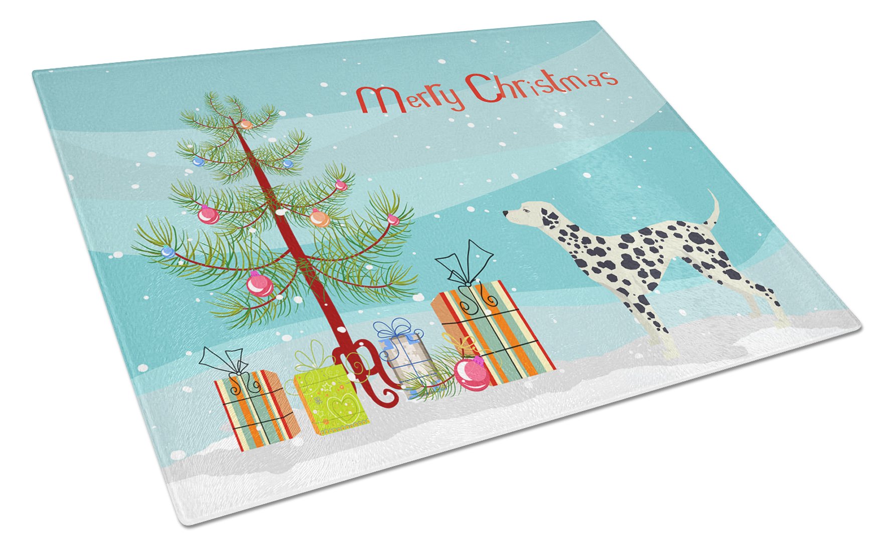 Dalmatian Christmas Tree Cutting Board Tempered Glass Kitchen Cutting Surface, Heat Resistant Chopping, Non-Slip Feet, Food Prep & Serving