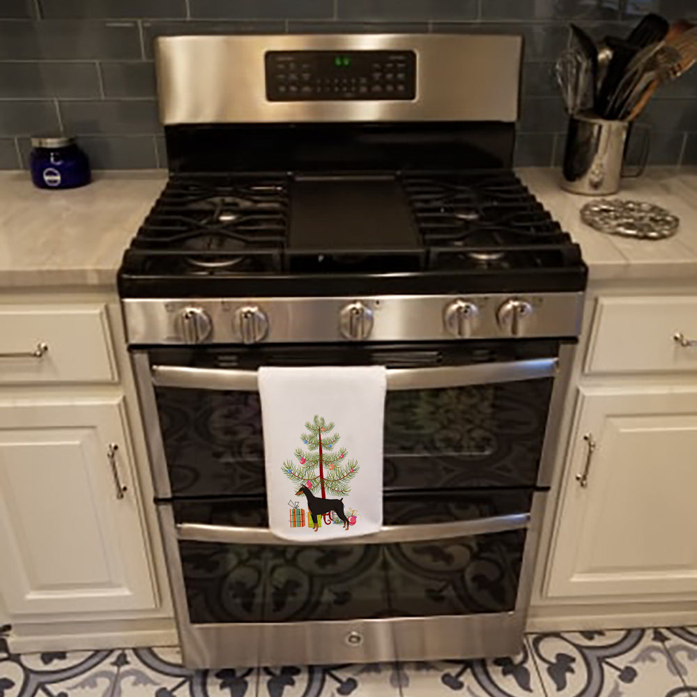 Doberman Pinscher Christmas Tree Kitchen Towel Set of 2 White Dish Towels Decorative Bathroom Hand towel for Hand, Face, Hair, Yoga, Tea, Dishcloth, 19 X 28", White
