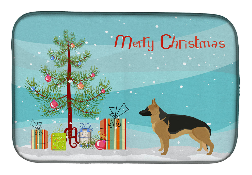 German Shepherd Christmas Tree Dish Drying Mat Absorbent Dish Drying Mat Pad for Kitchen Counter Dish Drainer Mat for Countertop, 14 x 21", Multicolor