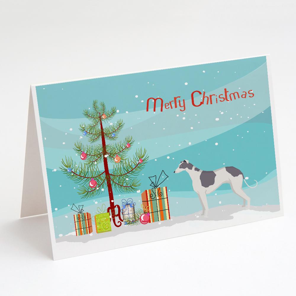 Greyhound Christmas Tree Greeting Cards Pack of 8 Blank Cards with Envelopes Whimsical A7 Size 5x7