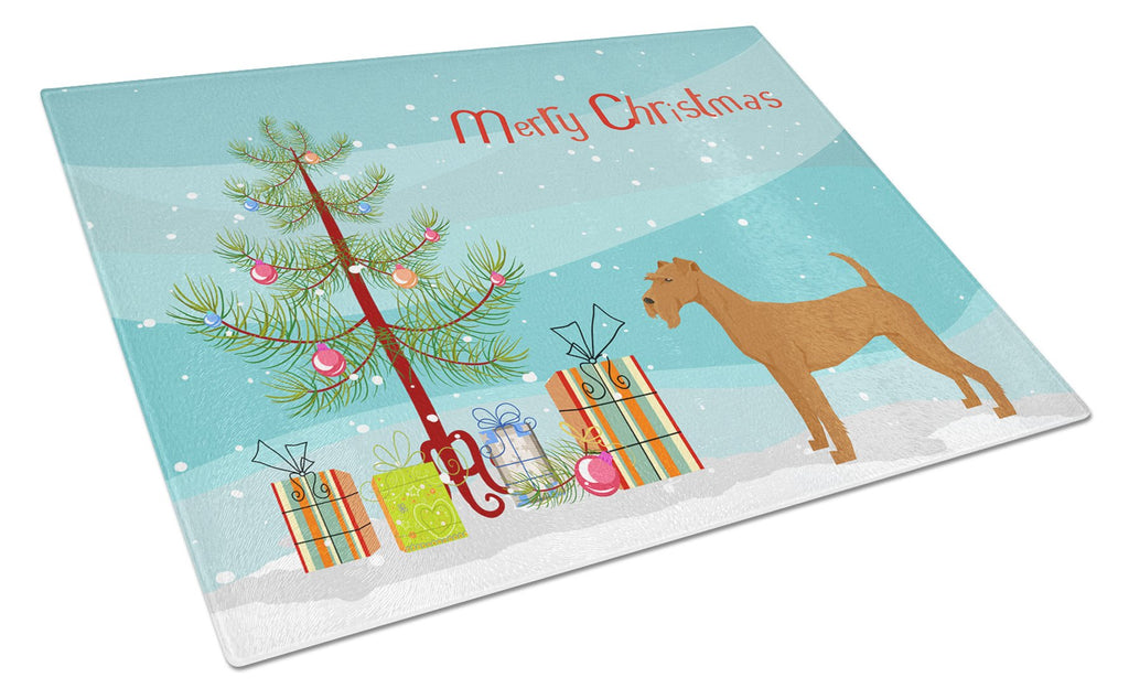 Irish Terrier Christmas Tree Cutting Board Tempered Glass Kitchen Cutting Surface, Heat Resistant Chopping, Non-Slip Feet, Food Prep & Serving