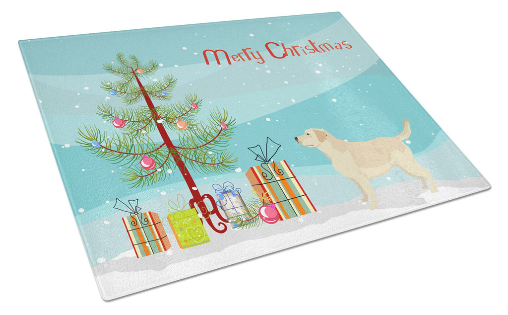Labrador Retriever Christmas Tree Cutting Board Tempered Glass Kitchen Cutting Surface, Heat Resistant Chopping, Non-Slip Feet, Food Prep & Serving