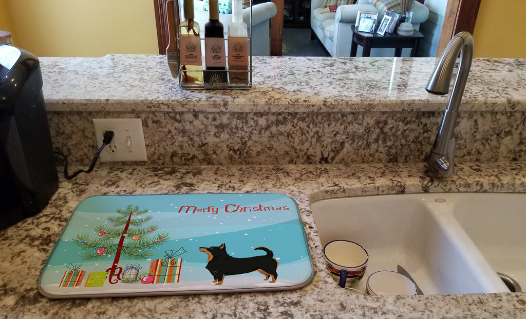 Lancashire Terrier Christmas Tree Dish Drying Mat Absorbent Dish Drying Mat Pad for Kitchen Counter Dish Drainer Mat for Countertop, 14 x 21", Multicolor