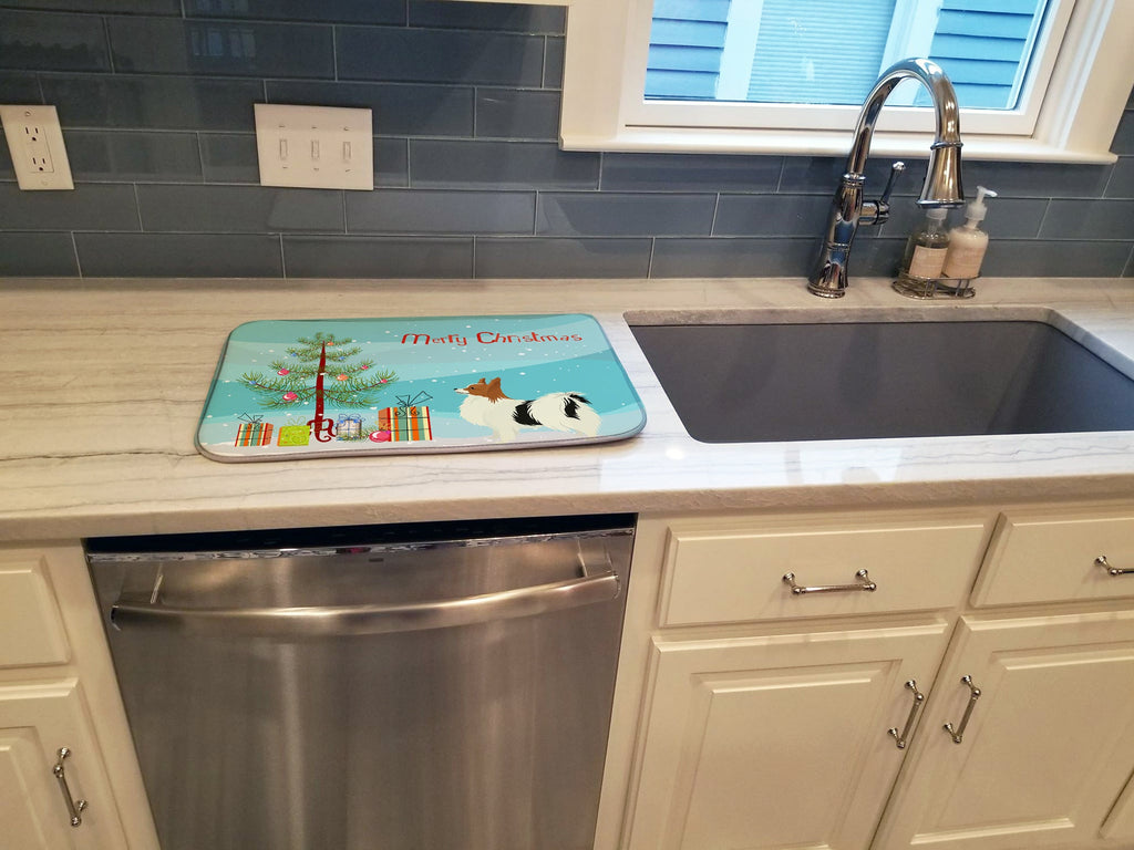 Papillon Christmas Tree Dish Drying Mat Absorbent Dish Drying Mat Pad for Kitchen Counter Dish Drainer Mat for Countertop, 14 x 21", Multicolor