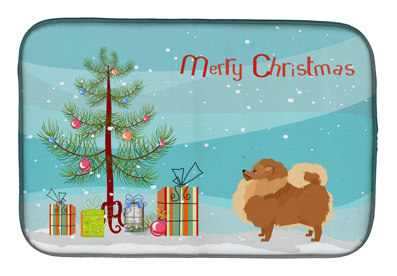 Pomeranian Christmas Tree Dish Drying Mat Absorbent Dish Drying Mat Pad for Kitchen Counter Dish Drainer Mat for Countertop, 14 x 21", Multicolor