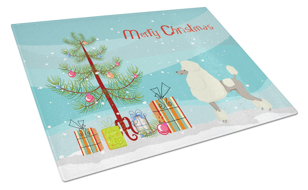 Poodle Christmas Tree Cutting Board Tempered Glass Kitchen Cutting Surface, Heat Resistant Chopping, Non-Slip Feet, Food Prep & Serving