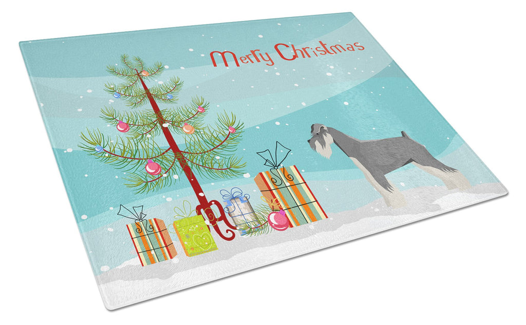 Schnauzer Christmas Tree Cutting Board Tempered Glass Kitchen Cutting Surface, Heat Resistant Chopping, Non-Slip Feet, Food Prep & Serving