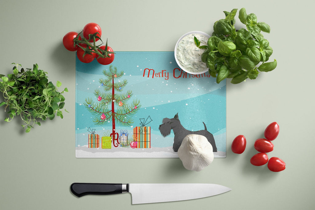 Scottish Terrier Christmas Tree Cutting Board Tempered Glass Kitchen Cutting Surface, Heat Resistant Chopping, Non-Slip Feet, Food Prep & Serving