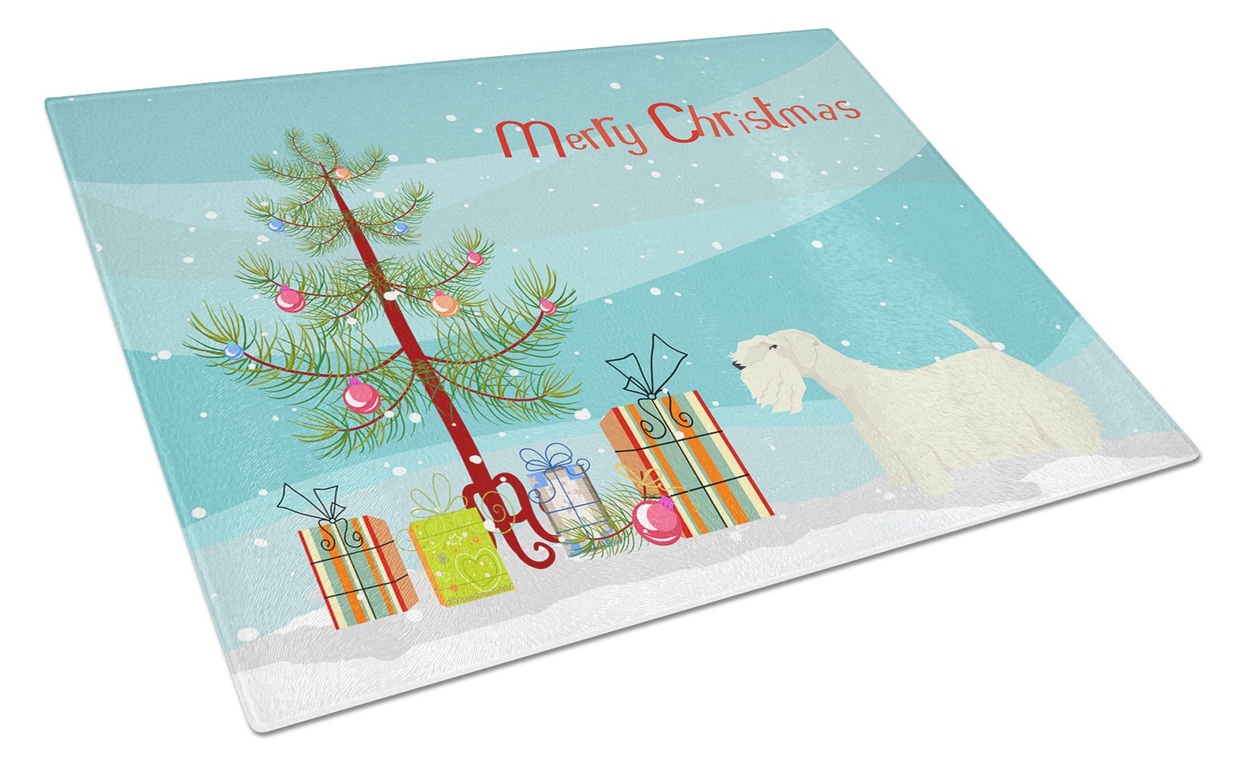 Sealyham Terrier Christmas Tree Cutting Board Tempered Glass Kitchen Cutting Surface, Heat Resistant Chopping, Non-Slip Feet, Food Prep & Serving