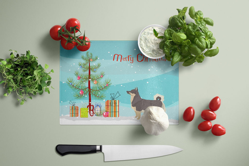 Swedish Vallhund Christmas Tree Cutting Board Tempered Glass Kitchen Cutting Surface, Heat Resistant Chopping, Non-Slip Feet, Food Prep & Serving