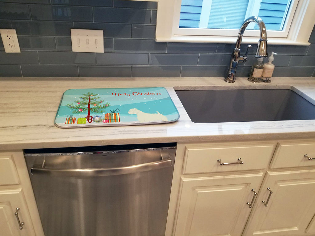 Westie Christmas Tree Dish Drying Mat Absorbent Dish Drying Mat Pad for Kitchen Counter Dish Drainer Mat for Countertop, 14 x 21", Multicolor