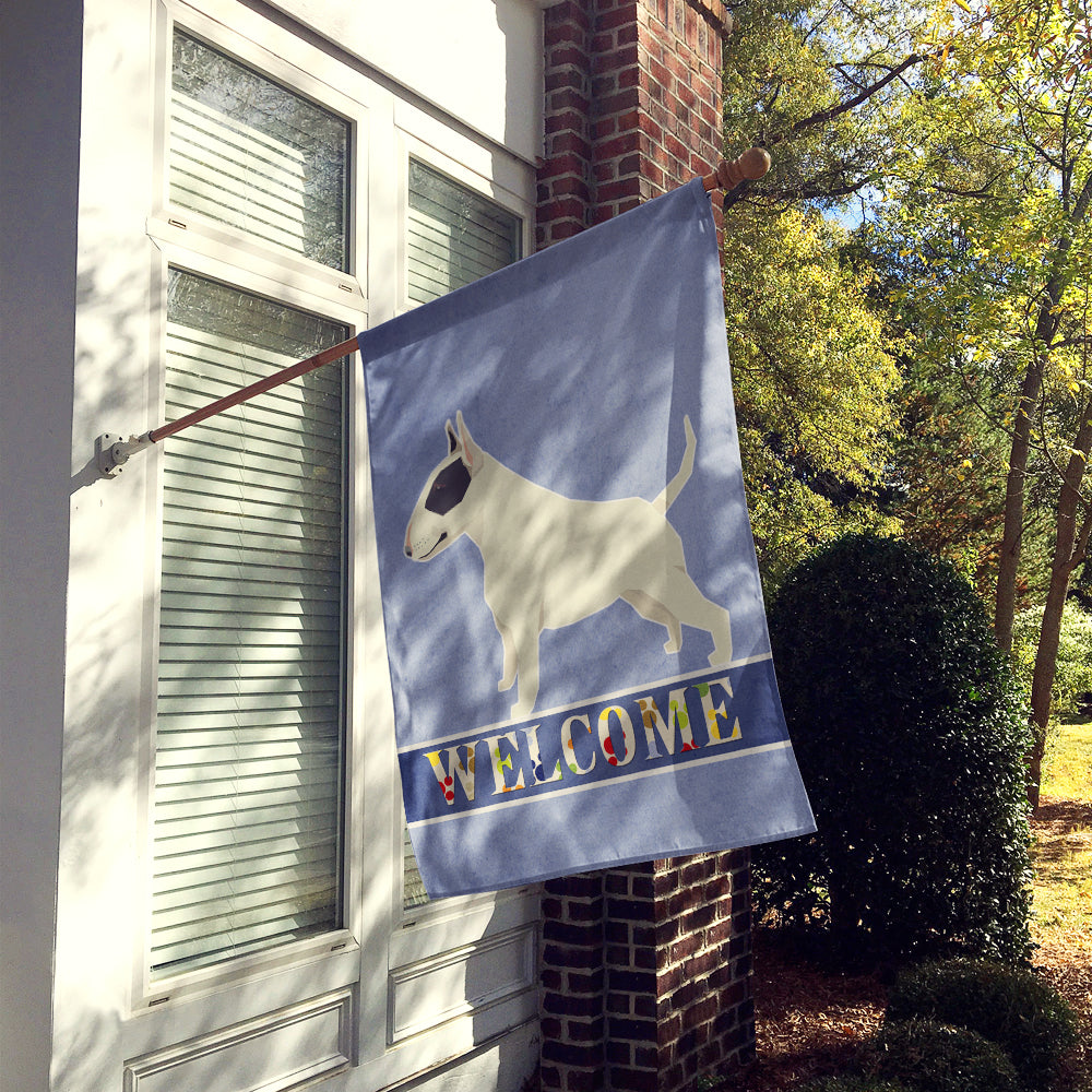 Black and White Bull Terrier Welcome House Flag 28x40 Porch Sleeve Pole Decorative Outside Yard Banner Artwork Wall Hanging, Polyester