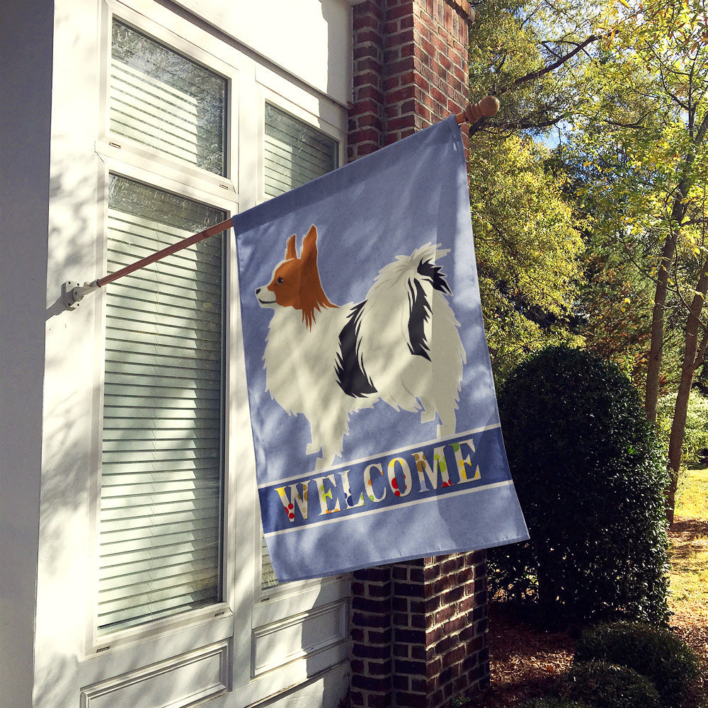 Papillon Welcome House Flag 28x40 Porch Sleeve Pole Decorative Outside Yard Banner Artwork Wall Hanging, Polyester
