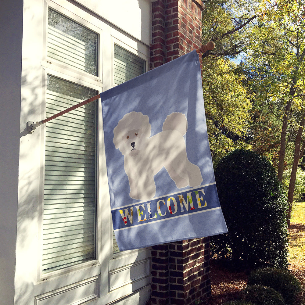 Bichon Frisé Welcome House Flag 28x40 Porch Sleeve Pole Decorative Outside Yard Banner Artwork Wall Hanging, Polyester