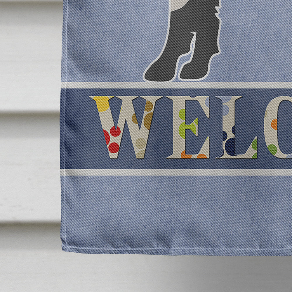 Black and White Elo dog Welcome House Flag 28x40 Porch Sleeve Pole Decorative Outside Yard Banner Artwork Wall Hanging, Polyester
