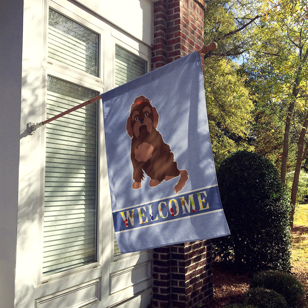 Brown Russian Tsvetnaya Bolonka Lap Dog  Welcome House Flag 28x40 Porch Sleeve Pole Decorative Outside Yard Banner Artwork Wall Hanging, Polyester