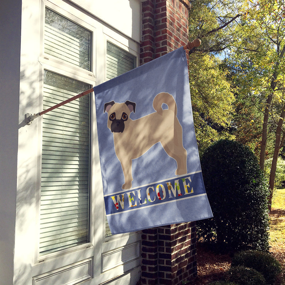 Fawn Chug Welcome House Flag 28x40 Porch Sleeve Pole Decorative Outside Yard Banner Artwork Wall Hanging, Polyester