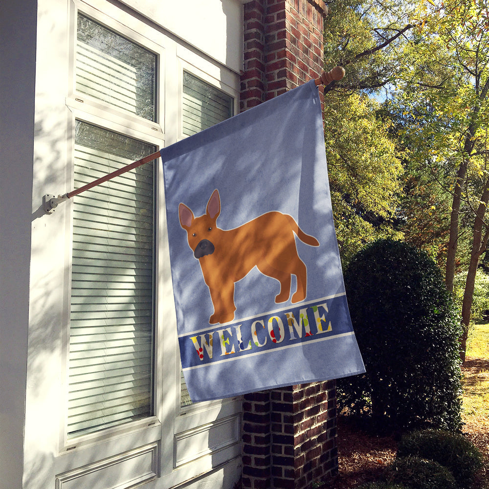 Tan French Bulldog Pit Bull Mix Welcome House Flag 28x40 Porch Sleeve Pole Decorative Outside Yard Banner Artwork Wall Hanging, Polyester