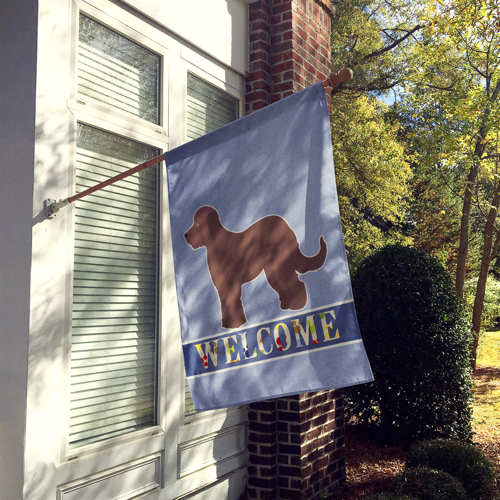 Brown Goldendoodle Welcome House Flag 28x40 Porch Sleeve Pole Decorative Outside Yard Banner Artwork Wall Hanging, Polyester