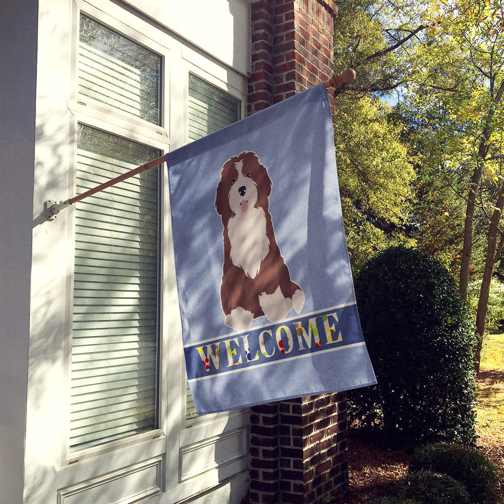 Bernedoodle #2 Welcome House Flag 28x40 Porch Sleeve Pole Decorative Outside Yard Banner Artwork Wall Hanging, Polyester