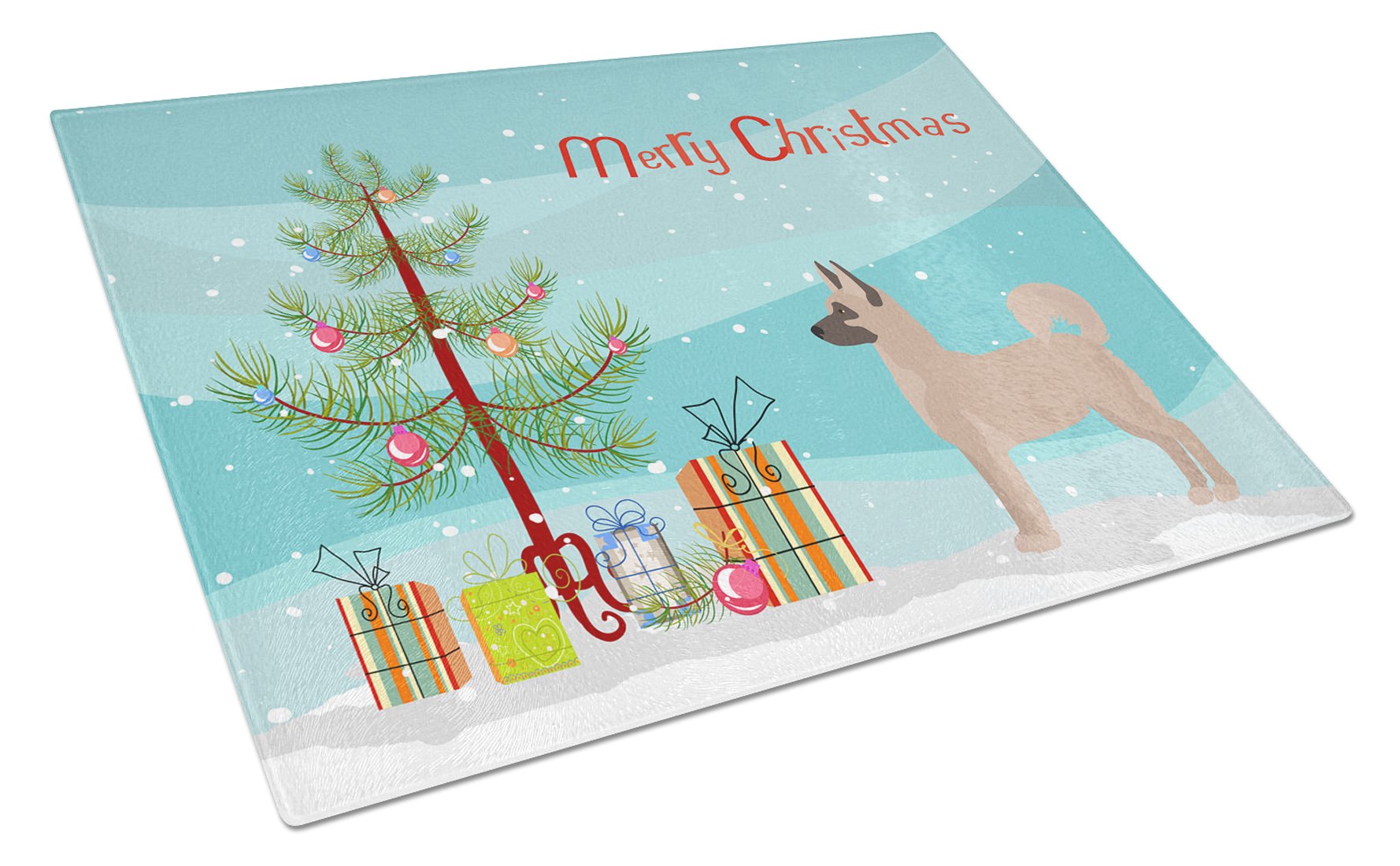 Akita Shepherd Christmas Tree Cutting Board Tempered Glass Kitchen Cutting Surface, Heat Resistant Chopping, Non-Slip Feet, Food Prep & Serving