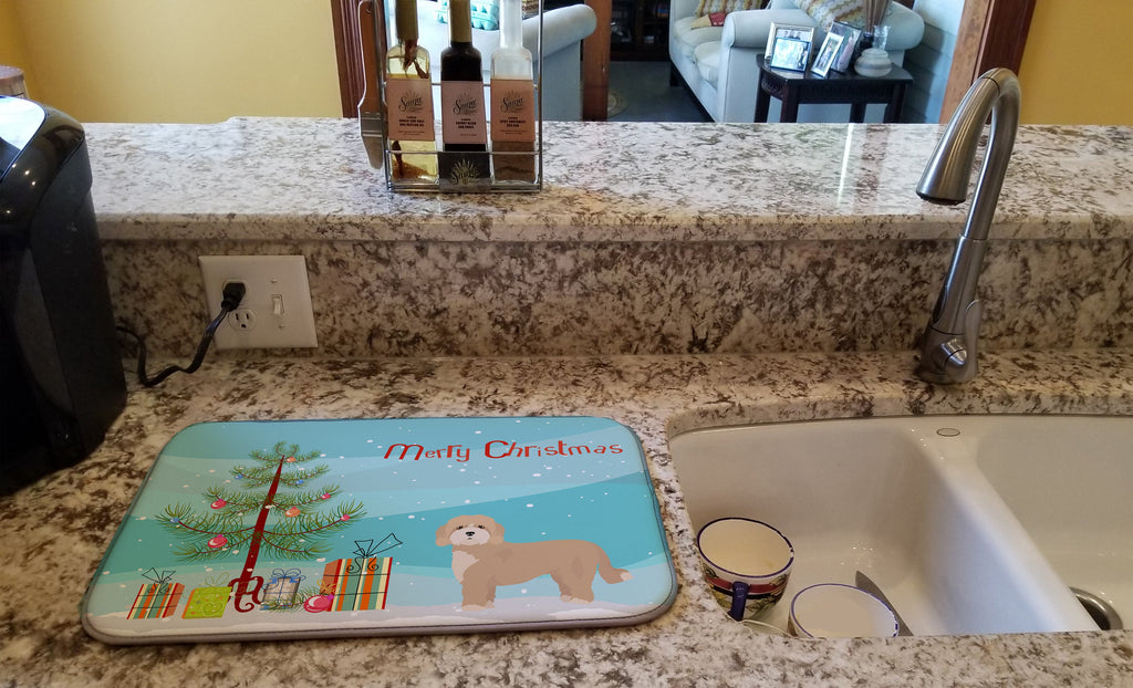 Cavachon Christmas Tree Dish Drying Mat Absorbent Dish Drying Mat Pad for Kitchen Counter Dish Drainer Mat for Countertop, 14 x 21", Multicolor