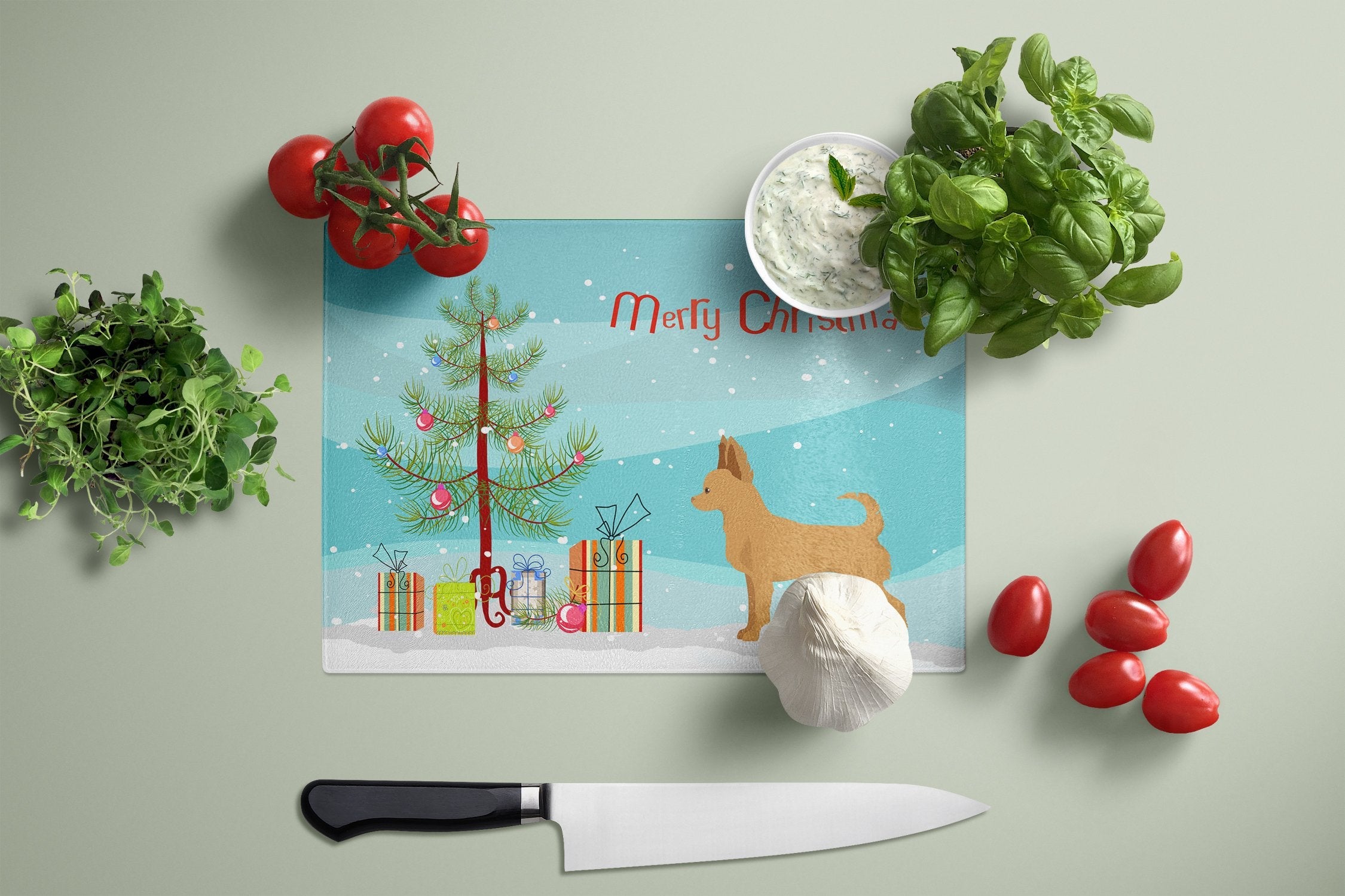 Tan Chion Christmas Tree Cutting Board Tempered Glass Kitchen Cutting Surface, Heat Resistant Chopping, Non-Slip Feet, Food Prep & Serving