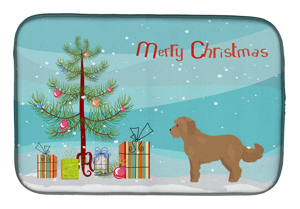Tan Cockapoo Christmas Tree Dish Drying Mat Absorbent Dish Drying Mat Pad for Kitchen Counter Dish Drainer Mat for Countertop, 14 x 21", Multicolor