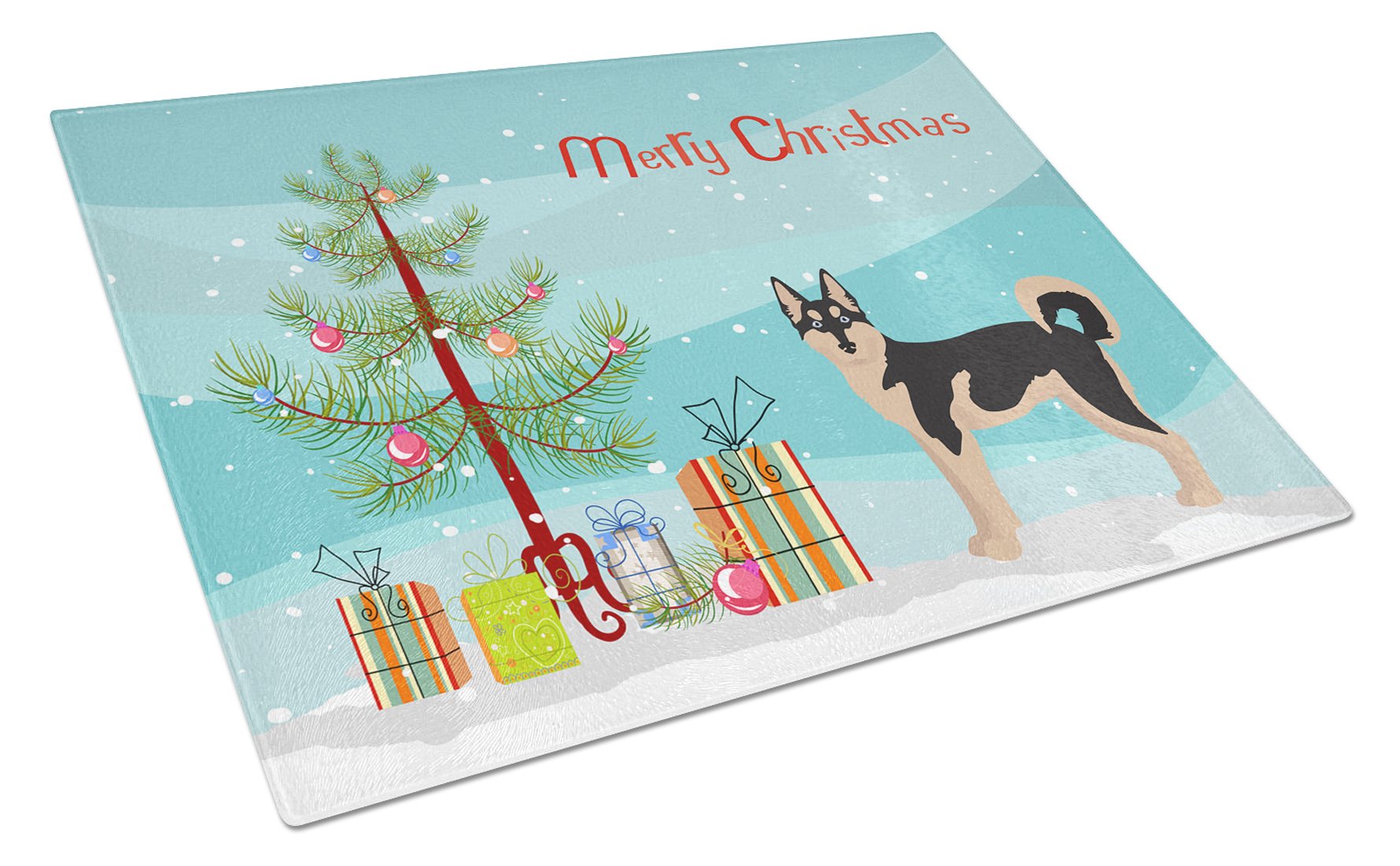 Gerberian Shepsky #2 Christmas Tree Cutting Board Tempered Glass Kitchen Cutting Surface, Heat Resistant Chopping, Non-Slip Feet, Food Prep & Serving