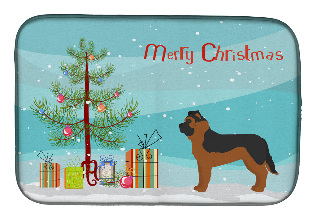 Black German Shepherd Mastiff Mix Christmas Tree Dish Drying Mat Absorbent Dish Drying Mat Pad for Kitchen Counter Dish Drainer Mat for Countertop, 14 x 21", Multicolor