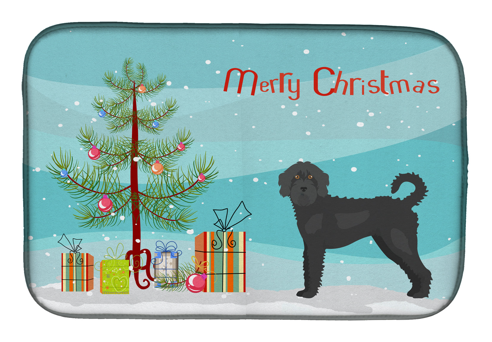 Black Labradoodle Christmas Tree Dish Drying Mat Absorbent Dish Drying Mat Pad for Kitchen Counter Dish Drainer Mat for Countertop, 14 x 21", Multicolor