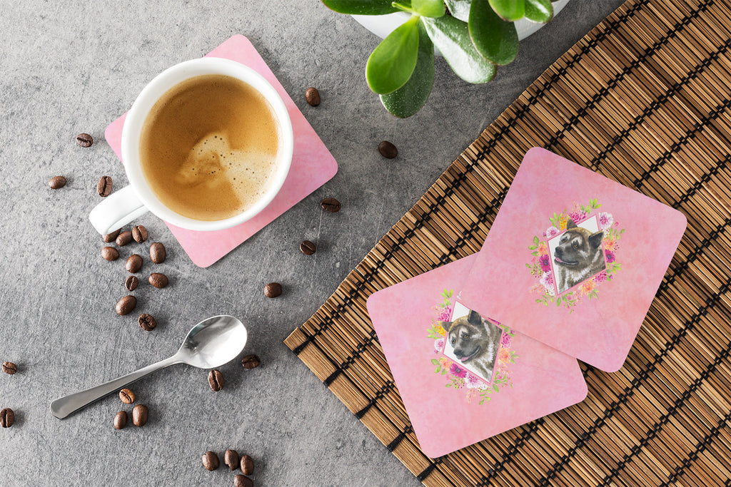 Akita Pink Flowers Foam Coasters Set of 4 Cup Coasters for Indoor Outdoor, Tabletop Protection, Anti Slip, Mouse pad Material