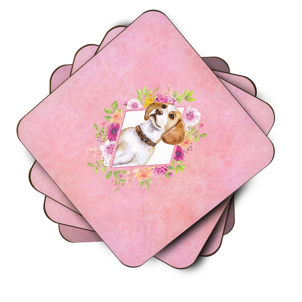 Beagle Pink Flowers Foam Coasters Set of 4 Cup Coasters for Indoor Outdoor, Tabletop Protection, Anti Slip, Mouse pad Material