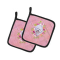 Bichon Frisé #2 Pink Flowers Pot Holder Set of 2 Heat Resistant Quilted Hot Pads 7.5 x 7.5 Inch, Insulated Kitchen Trivets for Cooking & Baking